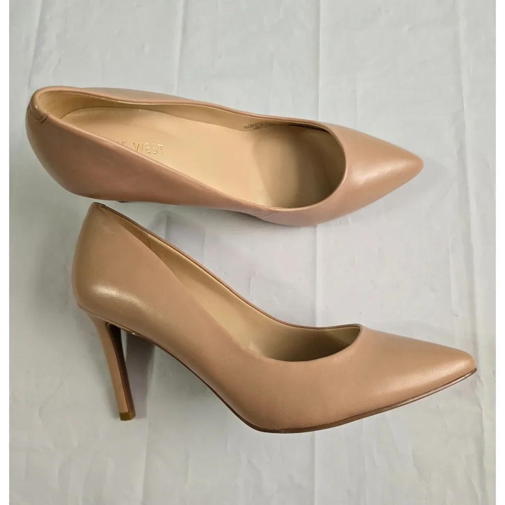 Nine West Etta Pointed Toe Pumps Light Natural Leather Stiletto Heels 9.5M